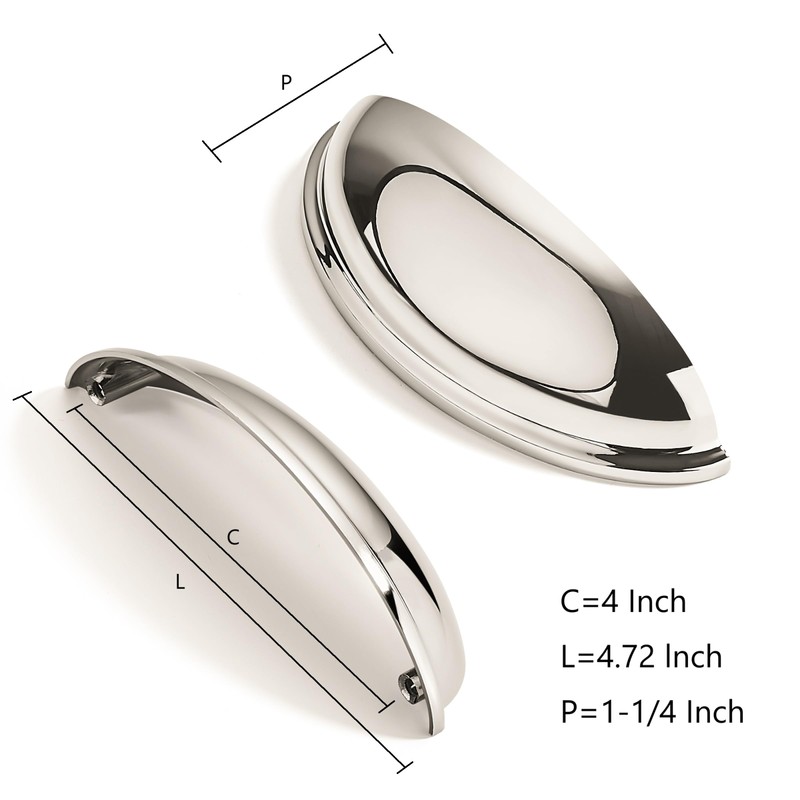 CABDM 2 Pack 4" Drawer Pulls Polished Nickel Cabinet Cup
