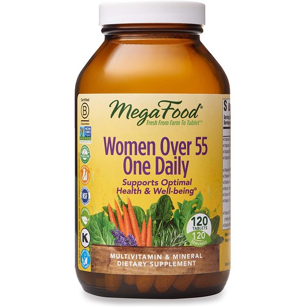 MegaFood, Women Over 55 One Daily, Supports Optimal Health and Wellbeing, Multivitamin and Mineral Dietary Supplement, Vegetarian, 120 tablets (120 servings)