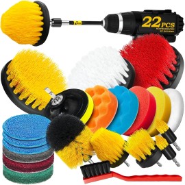 Holikme 22Pack Drill Brush Attachments Set,Scrub Pads & Sponge, Buffing Pads,