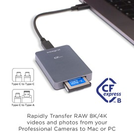 Integral CFExpress USB3.0 & USB Type C Memory Card Reader Adapter - Designed for quick offloading of high volumes of RAW 8K/4K videos and photos, Plug & Play and Windows & Mac Compatible