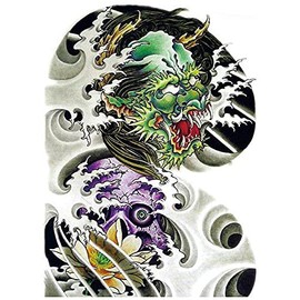 Giyomi Tattoo Giant Dragon Large Size A4 Size Tattoo Stickers Realistic Dragon Tattoo Similar (Colorful)
