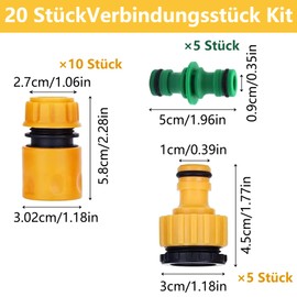 GESDYO Pack of 20 Hose Connectors Set 10 x 1/2 or 3/4 Inch Double Plug Hose Coupling 5 x 1/2 or 3/4 Inch 5 x 1/2 Inch Quick Hose Connectors Tap Hose Connector for Garden and Home