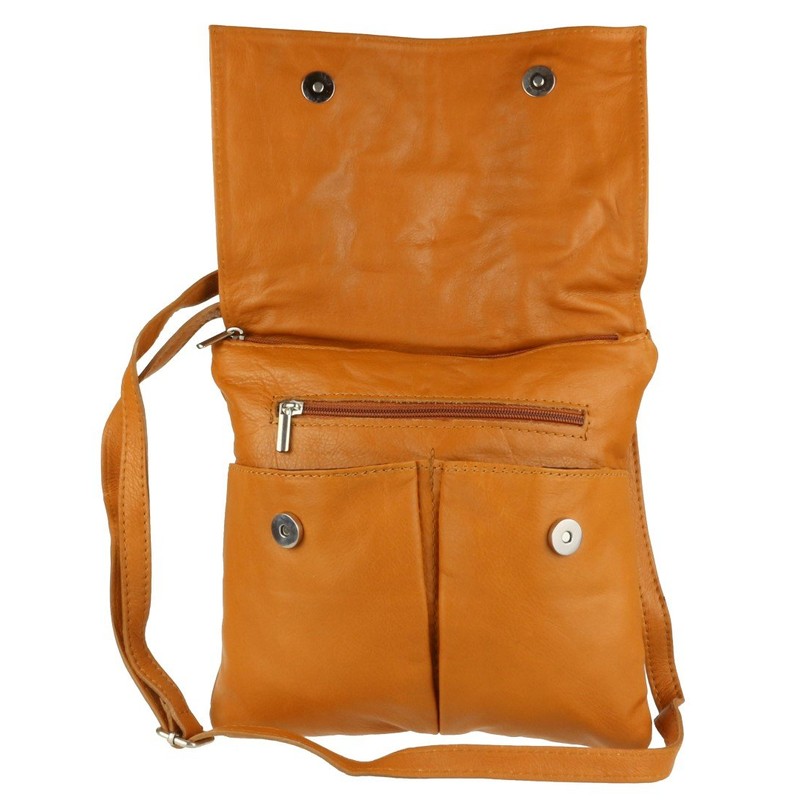 Girly Handbags Womens Double Pocket Italian Leather Messenger Bag -