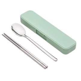 OCASHIEASY Chopsticks & Spoon Combination Set, 2 Pieces, Stainless Steel, 7.3 inches (18.5 cm), Portable, With Case, Spoon Chopsticks Set, Adult, Cutlery Set, Bento Box, Dishwasher Safe, Green