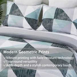 Vaulia Duvet Cover King, Soft Lightweight Microfiber Green Modern Geometric Print Pattern Design, 3-Piece Set with 1 Duvet Cover 2 Pillow Shams