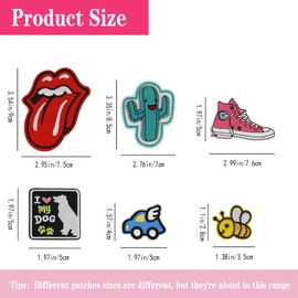 HAIJSEVR 60pcs Random Iron on Patches for Clothing, Embroidered Patches with Assorted Styles Decorative Sew on Patch for Hat Jeans Dress Socks Bags DIY Applique