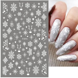8 Sheets Christmas Nail Stickers Snowflake Nail Art Stickers Decals 3D Self Adhesive Nail Decals White Snowflake Designs Nail Art Supplies Winter Xmas Nail Stickers for Women DIY Manicure Decoration