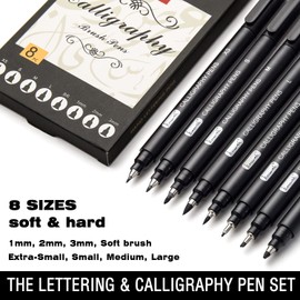 Brusarth Calligraphy Pens, 8 Size Calligraphy Pens for Writing, Brush Pens Calligraphy Set for Beginners, Hand Lettering Pens, Brush Markers Set, Black Ink Drawing Pens