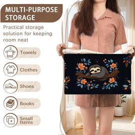 Sloth Flower Pattern Collapsible Box - 17x11.5x10.5 Inch Foldable Storage for Home Decor, Kids Room,Nursery, Closet - Space-Saving Single Pack