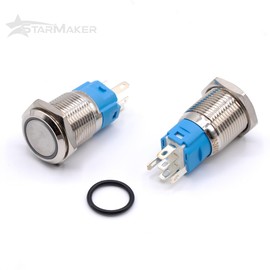 Momentary Pressure Switch 16mm 12V-24V DC 4A Red Ring LED Metal Light Switch Waterproof with Rubber Gasket for Power Supply Electronic