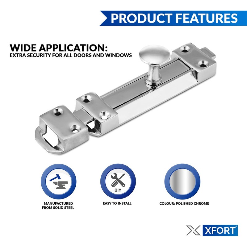 XFORT® 2 Pack Polished Chrome Door Bolt, Surface Mounted Sliding