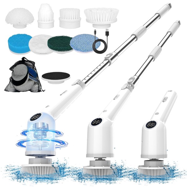 BCJJ Electric Spin Scrubber,Cordless Cleaning Brush,Shower Scrubber with 9 Replaceable Brush Heads, Power Scrubber 3 Adjustable Speeds, Spin Brush with Long Handle for Cleaning Bathroom Floor Tile Tub