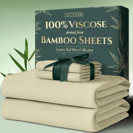 DECOLURE 100% Viscose Derived from Bamboo Sheets Twin Size 4pcs - Ultra Soft & Luxuriously Cooling, 17" Deep Pocket, Double Stitching, Perfect for Hot Sleepers - Twin Bed Sheets (Creme)