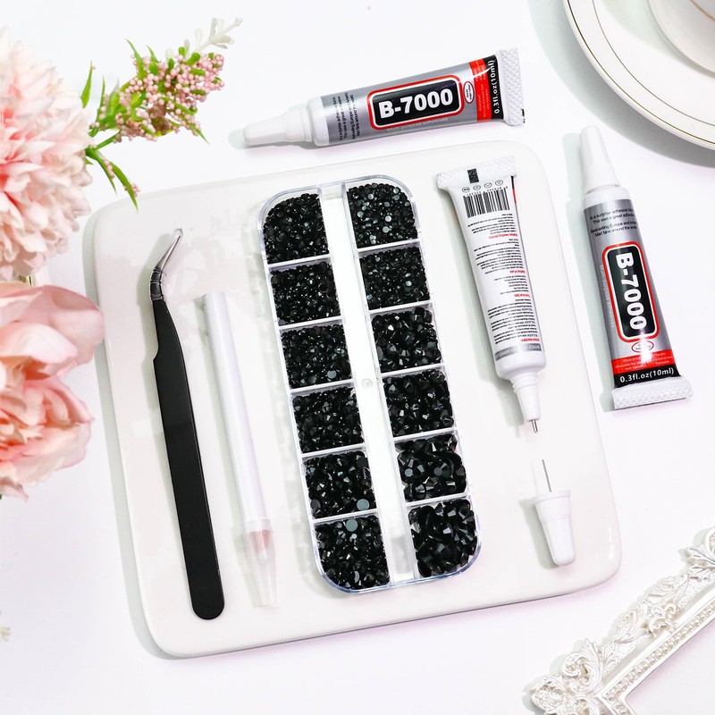 Towenm Rhinestone Bedazzler Kit with B7000 Glue, 4000PCS Solid Black