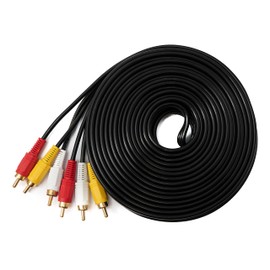 System-S RCA 3 RCA Cable 10m Male to Male Stereo & Composite AV Adapter Black