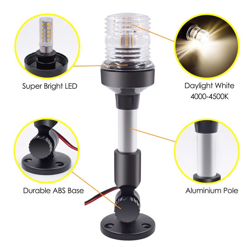 Acelane 9 Inch Marine Fold-Down Stern Light, 360° All-Round White