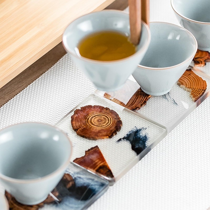Acpetdr Wooden Coasters, Wooden Resin Coasters, Pine and Resin Beverage