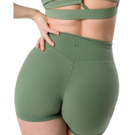 Kamo Fitness Featherlite Enhance 6" Women's Biker Shorts - Lifting Scrunch, No Front Seam, Soft Lightweight Fabric, Butt-Lifting High Waist Yoga Shorts (Loden Frost, XS)