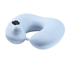 Neck Pillow U Shape Portable Press Inflatable Ice Silk Travel Pillow for Airplane Car Highspeed Rail Light Blue