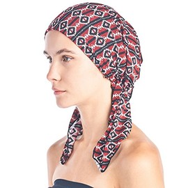 Ashford & Brooks Bandana preatada turbante quimioterapia, bufanda para dormir, Burdeos Azteca, Talla única