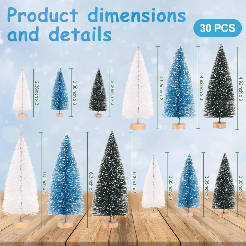 Waipfaru Christmas Decorations, 30 Pcs Blue Bottle Brush Christmas Trees,