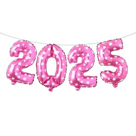 2025 Number Balloons 16 Inch Foil Balloons for New Year Party Anniversary Party Graduation Home Office Decoration (Pink Heart 2025)