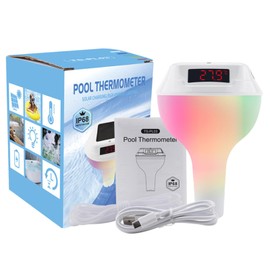 Pool Funkthermometer & Funk Empfänger,IPX8 Wasserdichtigkeit badethermometer, Poolthermometer Schwimmend mit RGB Farbwechsel LED poolbeleuchtung,Schwimmbadthermometer für Pool, Whirlpool und Aquarium