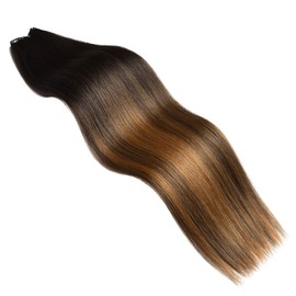 Yamel Weft Hair Extensions Sew in Weave Silky 1 Bundle Hair Weft 100 Grams Brown to Dark Blonde with Brown Soft Straight Synthetic Hair Bundles