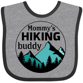 inktastic Mommy's Hiking Buddy with Mountains and Trees Baby Bib Heather and Black 38bf5