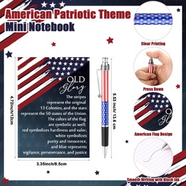 Sayglossy 36 Set 4th of July Patriotic Pens Bulk 250th Anniversary Mini Stars Stripes Notebook American Flag Metal Retractable Ballpoint Pens with Notebooks for Patriotic July 4th Party Favors (Flag)