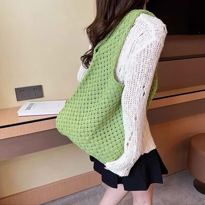 Clapoyis Large Capacity Knit Tote Bag, Shoulder Bag, Crochet