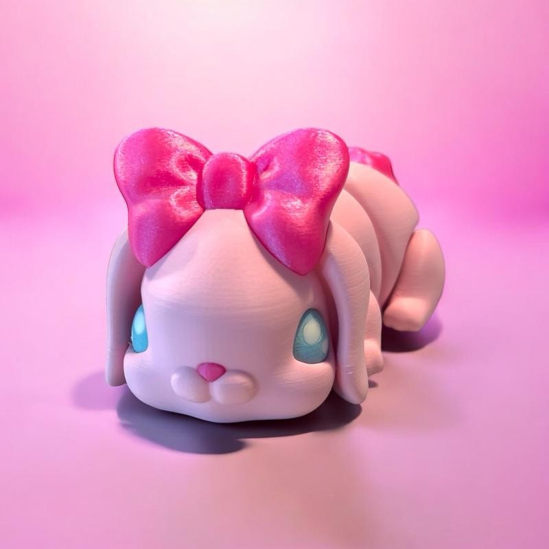 MEGA Articulating Floppy Ear Bunny 3D Printed Colorful:_Pink with White
