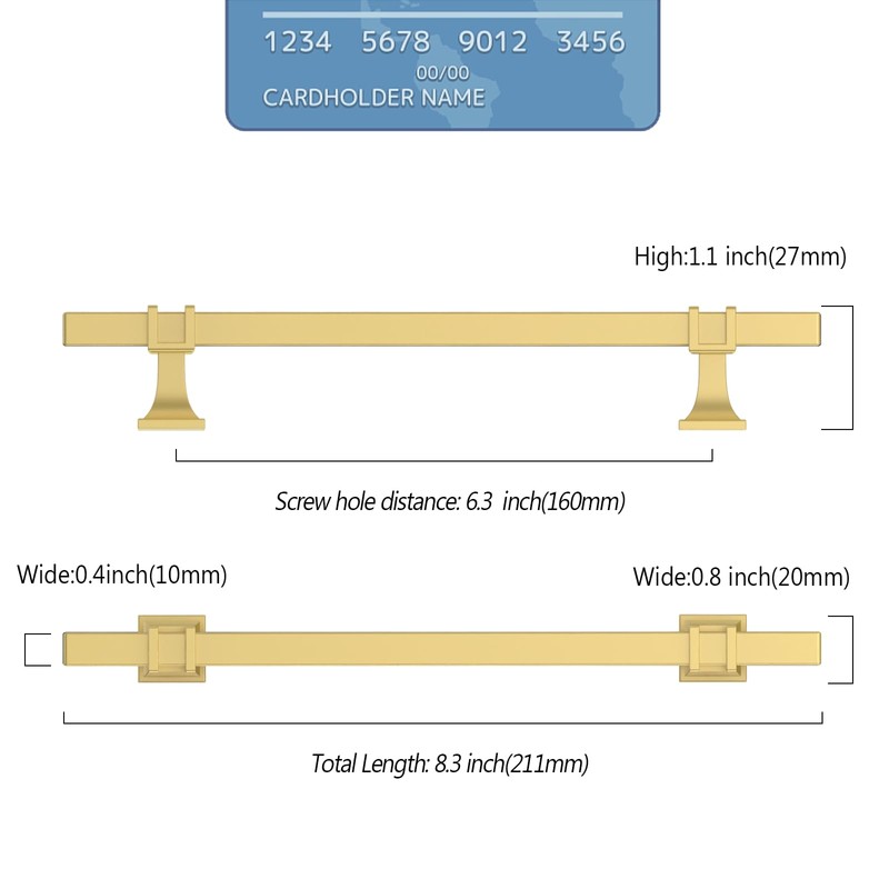 9BUILD 10 Pack 6.3 Inch Cabinet Pulls - Brushed Gold