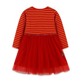 Toddler Christmas Dress Long Sleeve Embroidery Reindeer Dresses Toddler Tulle Dress Party Holiday Winter Kids Christmas Outfit (1722-3-4T)