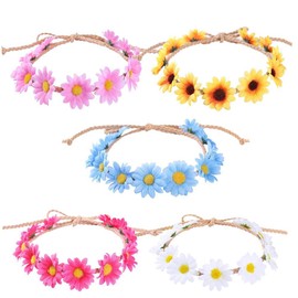 Sunflower Headband 5 pieces Sunflower Headpiece Boho Multi Color Daisy Garland Crown Hair Accessory for Wedding Festival Party