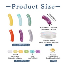 72 piezas de abalorio de bambú para hacer pulseras de tubo curvado de acrílico, 6 colores, abalorio gruesas, abalorio de arcilla polimérica, abalorio de disco de latón para hacer pulseras y joyas