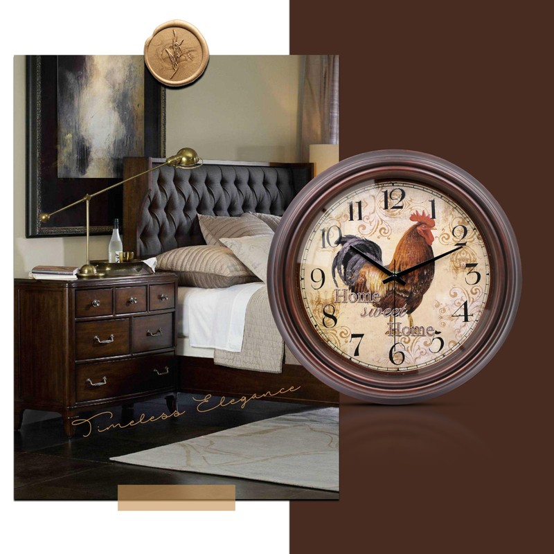 VIKMARI 8.5" Vintage Rooster Kitchen Clock Silent Wall Clock for