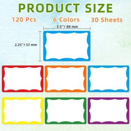 Yeachlaing Removable Name Tags, 3 1/2" x 2 1/4", White with Colorful Border, 120 Waterproof Name Badges for Office,School,Classroom and Home