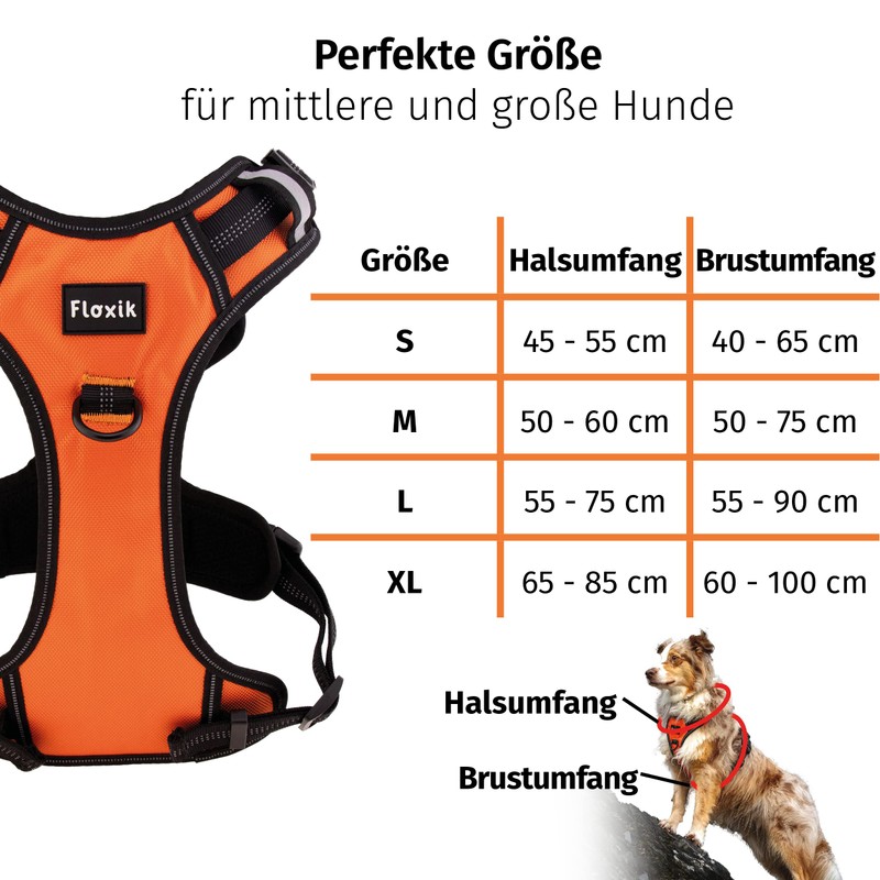 Floxik Dog Harness Orange M, Anti-Pull Chest Harness, Reflective &