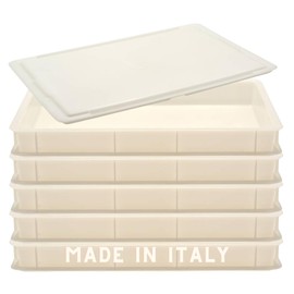 L'Oro Del Sud Commercial Dough Proofing Box Tray with Lid, White, 5 Pack, 23.6" x 15.74" x 2.75", Size Stackable Pizza Container, Bin Resistance to impact, temperature changes, Made in Italy