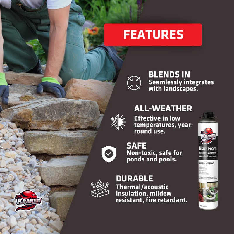 Kraken Bond Black Gun Foam Waterfall & Landscape Adhesive Sealant