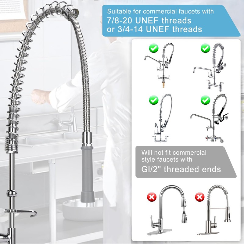 44inch Commercial Sink Hose with Grip Handle & Spring, Replacement