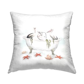 Stupell Industries White Pelican Birds Vintage Bathtub Nautical Shells Design by Ziwei Li Throw Pillow, 18 x 18, Multi-Color