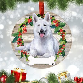 E&S Imports White German Shepherd Ornament - DIY Personalizable - Dog Gifts - Ceramic Round Ornament with Glazed Finish - X-mas Decoration - Christmas Ornaments Craft Gifts - Ornaments for Pet Lovers