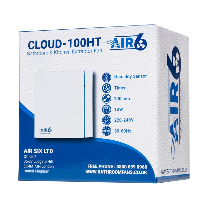 Air6 Cloud-100HT Quiet Bathroom Extractor Fan with Humidity Sensor &