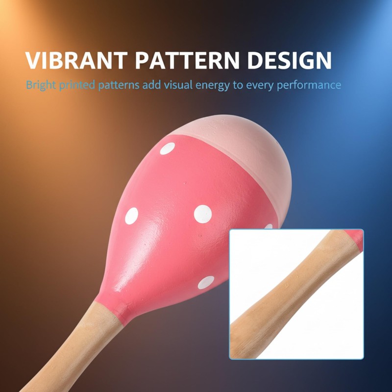 4 Pcs Maracas, 9 Inch Wooden Maraca Instrument (Pink-Smile)