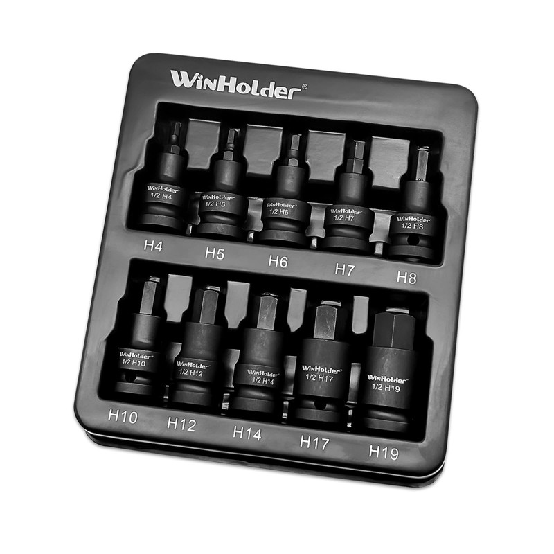 WinHolder 10Peices Impact HEX BIT Socket Set H4-H19 1/2" Drive