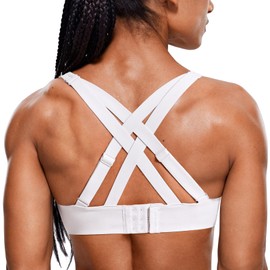 SYROKAN Power On Sports Bra for Women High Support Padded Molded Cup Strappy Racerback Wireless Bras White - Please Go Up One Band Size 42C