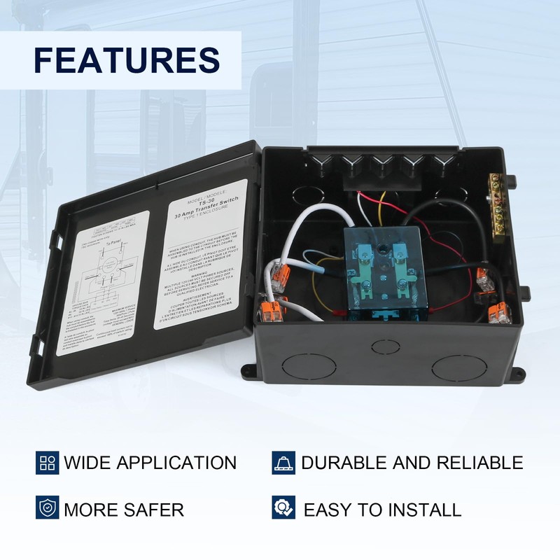 Nirakoka 30 Amp Automatic Transfer Switch, Rated 120VAC Applied to