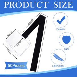 50 Pcs Arm Badge Holder Armband ID Badge Holder Visibility PVC ID Badge Holder with Adjustable Belt Elastic Armband Badge Clear Name Tag Holder for Work Pass, Postcards, Universal Size (Black)